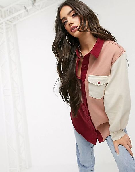Missguided – Übergroßes Jeanshemd mit Farbblock-Design-Rosa günstig online kaufen