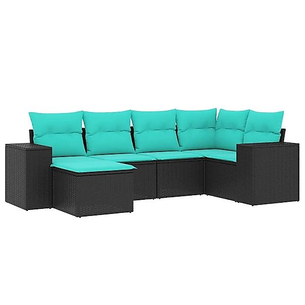 vidaXL 6-Tlg Gartensofa-Set mit Kissen Schwarz Polyrattan 3222856 günstig online kaufen
