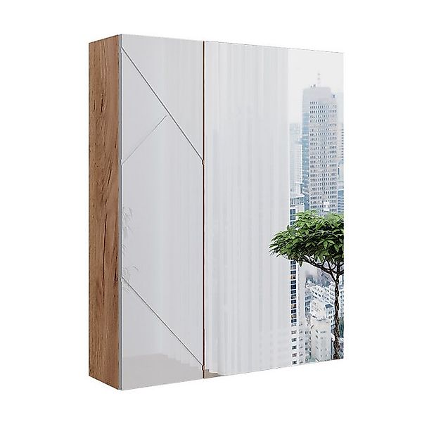Vicco Badspiegelschrank Irma Goldkraft Eiche/Weiß Hochglanz 60 x 75 cm günstig online kaufen