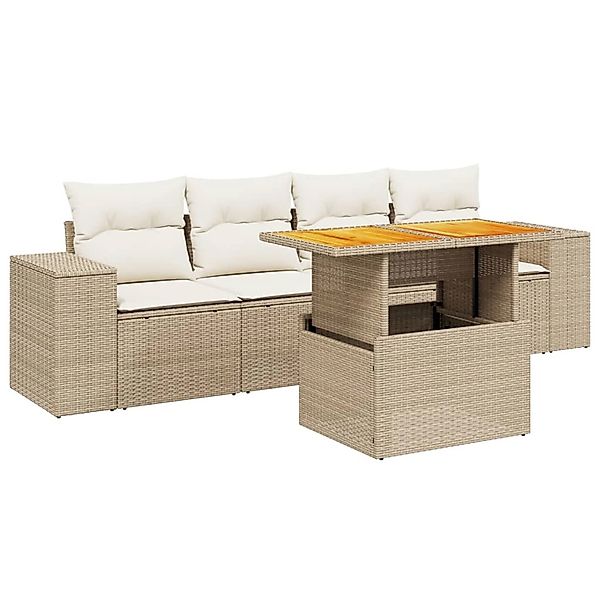 vidaXL 5-tlg Garten-Sofagarnitur mit Kissen Beige Poly Rattan Modell 233 günstig online kaufen