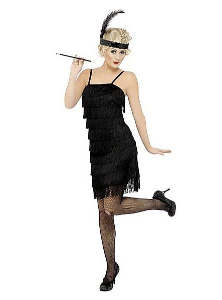 Smiffys Kostüm Schwarzes 20er Jahre Kleid mit Fransen, Cocktailkleid für Fl günstig online kaufen