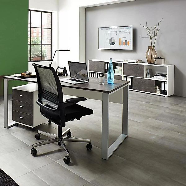 Büromöbel Set MERIDA-01, Weiß / Basalto-Dunkel, 4-teilig günstig online kaufen