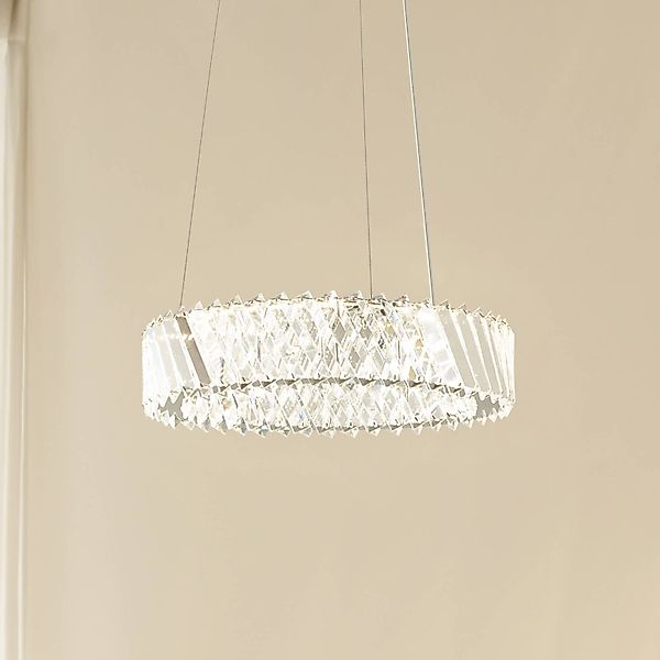 Lucande LED-Hängeleuchte Glacis, Kristall, Ø 40 cm, chrom günstig online kaufen