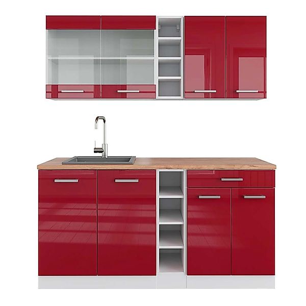 Vicco R-Line Singleküche Bordeaux Hochglanz/Weiß 160 cm AP Eiche günstig online kaufen