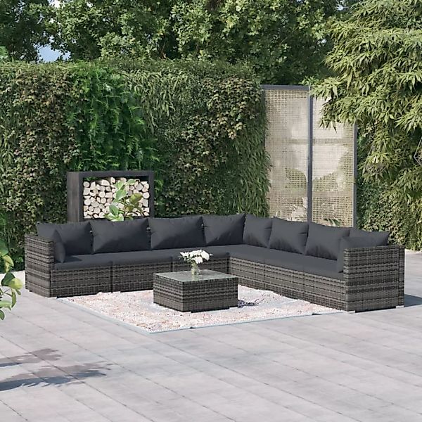 Vidaxl 8-tlg. Garten-lounge-set Mit Kissen Poly Rattan Grau günstig online kaufen