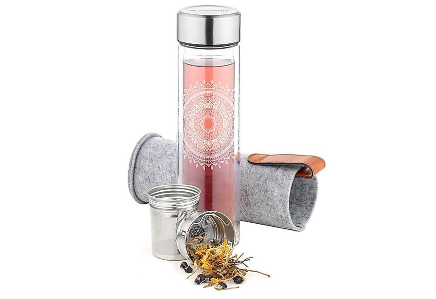 Navaris Wasserspender Teeflasche Glas m. Edelstahl Sieb - 500ml Tee to go - günstig online kaufen