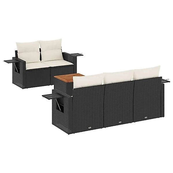 vidaXL 6-Tlg Garten-Sofagarnitur mit Kissen Schwarz Poly Rattan 3224446 günstig online kaufen