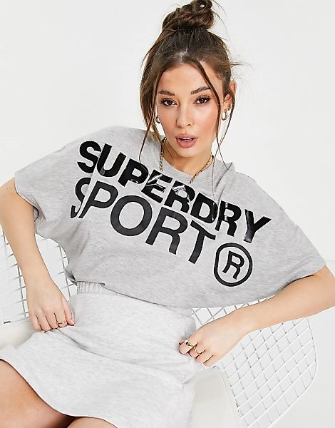 Superdry Sport – Locker geschnittenes T-Shirt mit Logo in Grau günstig online kaufen