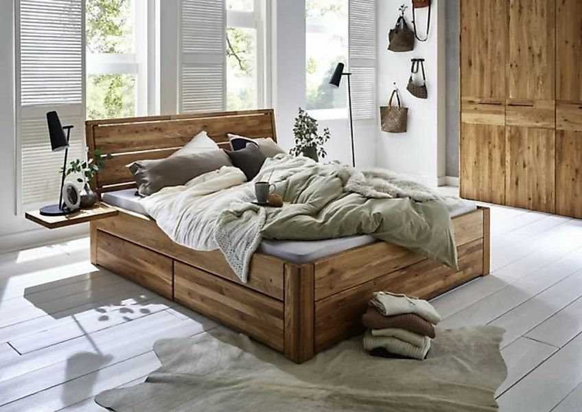 Natur24 Bett Bett Kolding 180x200 Wildeiche mit Kopfteil 1 Schubkasten 2 n günstig online kaufen