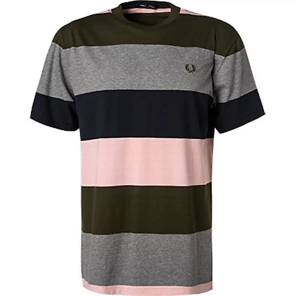 Fred Perry – T-Shirt in Grau mit auffälligem Streifenmuster günstig online kaufen