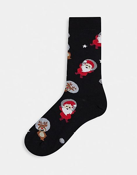 ASOS DESIGN – Christmas – Knöchellange Socken mit Rudolph und Weihnachtsman günstig online kaufen