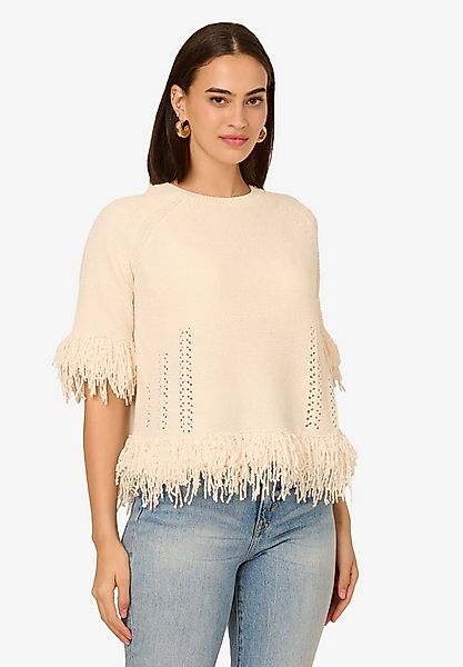 Adrianna Papell Stricktop Crew Neck Raglan Elbow Sleeve Fringe Edge Sweater günstig online kaufen
