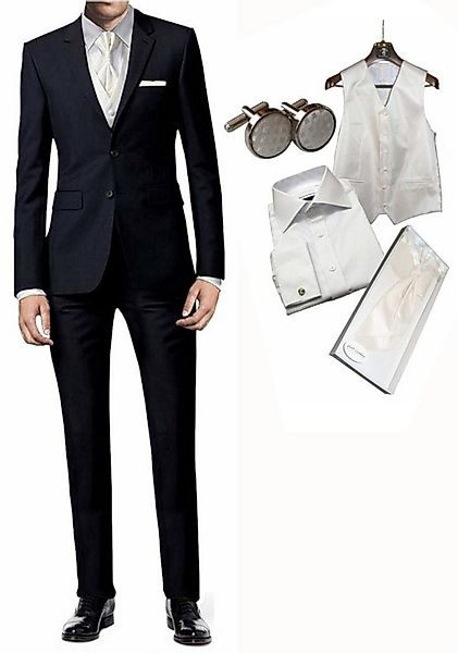 Freiherr von Falkenhausen Anzug Hochzeitsanzug 7tlg. blau marine Set Slim S günstig online kaufen