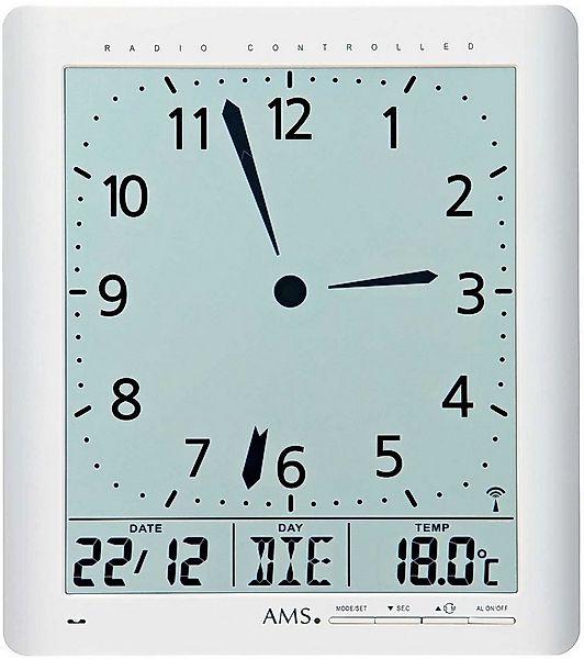 AMS Wanduhr Funkwanduhr Tischuhr Wochentag Temperatur - AMS Modell: 5896 günstig online kaufen