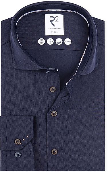 R2 Knitted Travel Hemd Herringbone Navy - Größe 44 günstig online kaufen