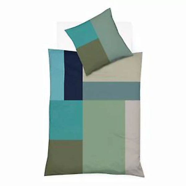 Mako-Satin-Bettwäsche 'Colorblock' grün/blau 135x200cm günstig online kaufen
