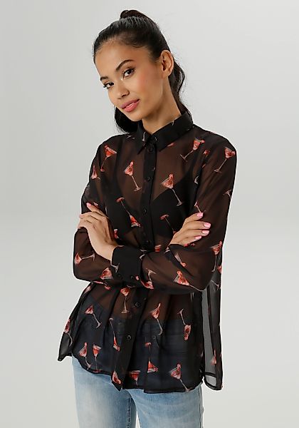 Aniston SELECTED Hemdbluse, mit trendigen Martini-Gläsern bedruckt - NEUE K günstig online kaufen