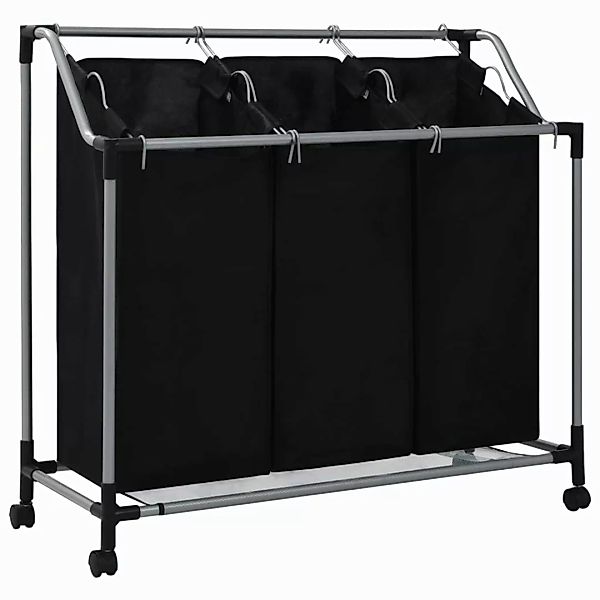Wäschekorb Mit 3 Taschen Schwarz Stahl günstig online kaufen