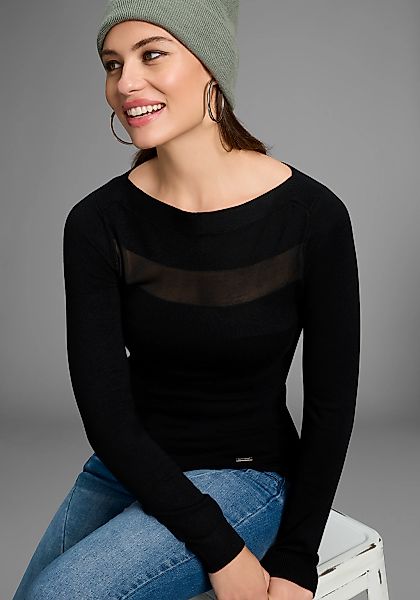 Bruno Banani Strickpullover mit Mesh-Einsatz günstig online kaufen