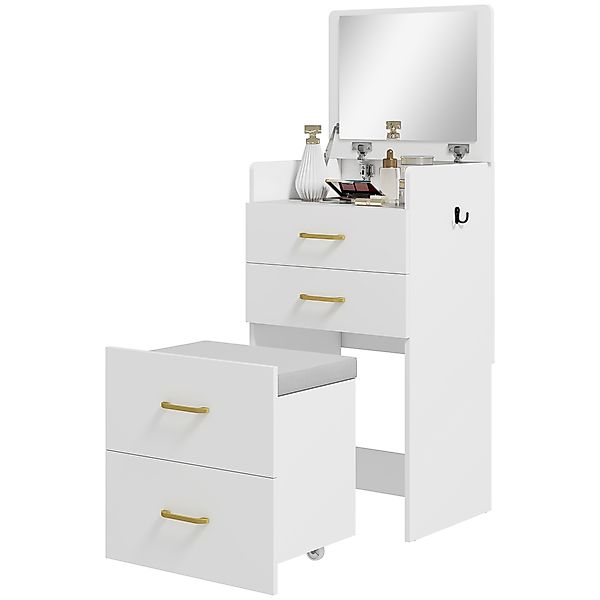 HOMCOM Coiffeuse mit Spiegel und Hocker 3 in 1, Schminktisch mit 3 Schublad günstig online kaufen