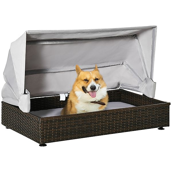 PawHut Rattan Hundehütte mit Dach 90x60x65cm, Hundeliege Haustierbett Outdo günstig online kaufen