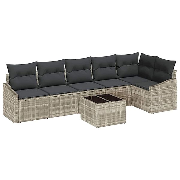 vidaXL Garten-Sofa-Set 7-Tlg Hellgrau Poly Rattan 3346752 günstig online kaufen