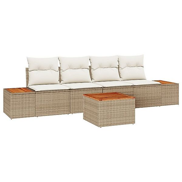 vidaXL Loungesofa 5-teiliges Garten-Sofaset mit Kissen Beige Poly-Rattan, 5 günstig online kaufen