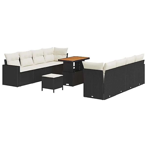 vidaXL Gartensofa-set mit Kissen 12-Tlg Schwarz und Creme Poly-Rattan 33635 günstig online kaufen
