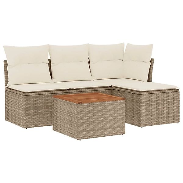 vidaXL 5-Tlg Garten-Sofagarnitur mit Kissen Beige Poly Rattan 3255925 günstig online kaufen