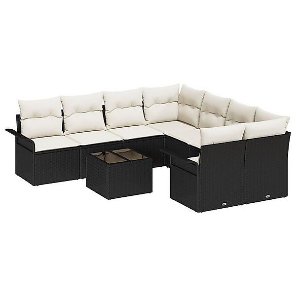 vidaXL Loungesofa 9-tlg. Garten-Sofagarnitur mit Kissen Schwarz Poly Rattan günstig online kaufen