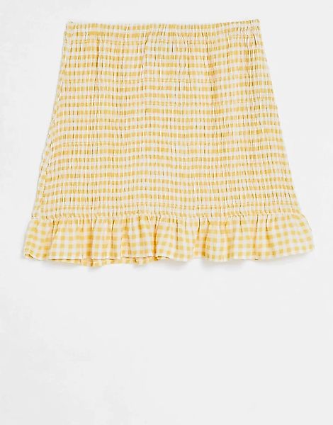 ASOS DESIGN – Gesmokter Minirock in Knitter-Optik mit Vichy-Karos in Gelb u günstig online kaufen