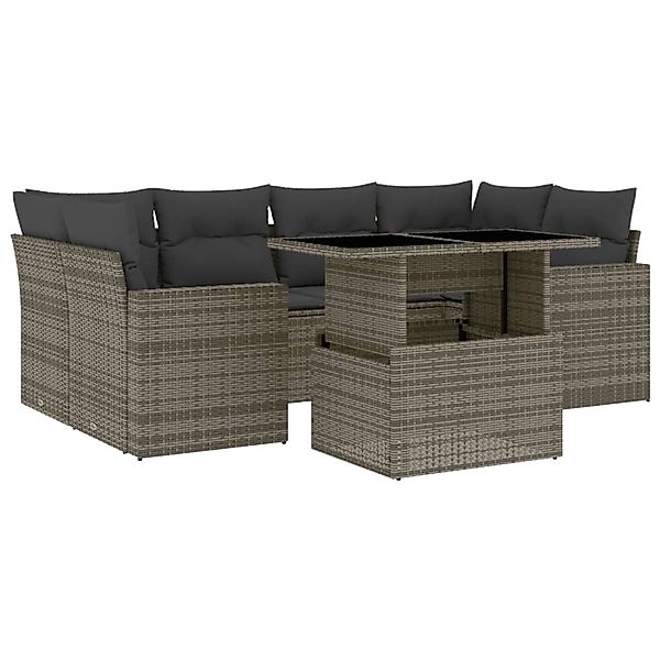 vidaXL 7-tlg Garten-Sofagarnitur mit Kissen Grau Poly Rattan Modell 170 günstig online kaufen