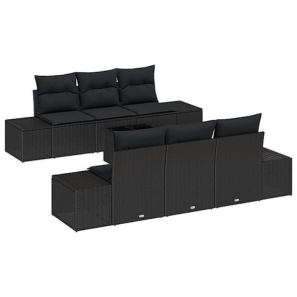 vidaXL Loungesofa Garten Sofaset 7-teiliges Set Schwarz Rattan, Polyester, günstig online kaufen