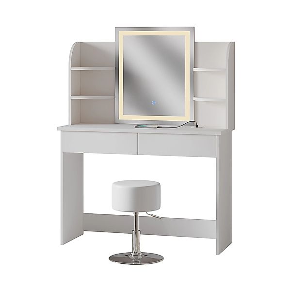Vicco Schminktisch Charlotte Weiß 106 cm mit LED-Spiegel QI-Ladegerät und H günstig online kaufen