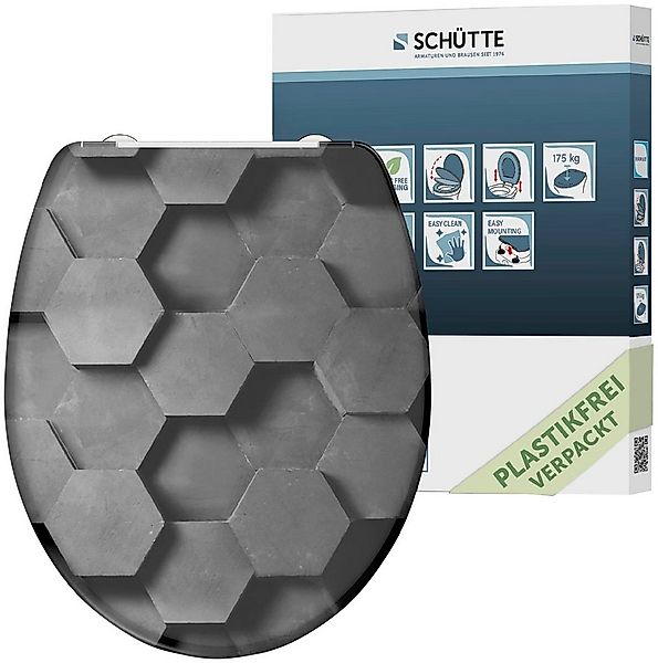 Schütte WC-Sitz Grey Hexagons, Duroplast, mit Absenkautomatik und Schnellve günstig online kaufen