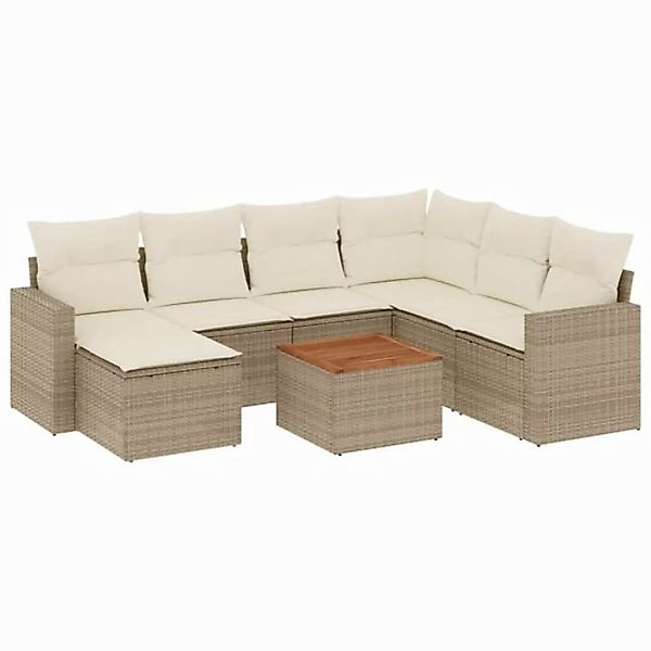 vidaXL Sofaelement 8-tlg. Garten-Sofagarnitur mit Kissen Beige Poly Rattan günstig online kaufen