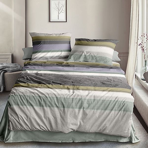 Irisette Biber Bettwäsche Koala 8617-30 Streifen Grau Grün 135x200 günstig online kaufen