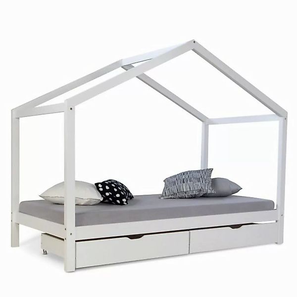 Homestyle4u Kinderbett 90x200 Hausbett Kinderhaus Holzbett Bettkasten (mit günstig online kaufen