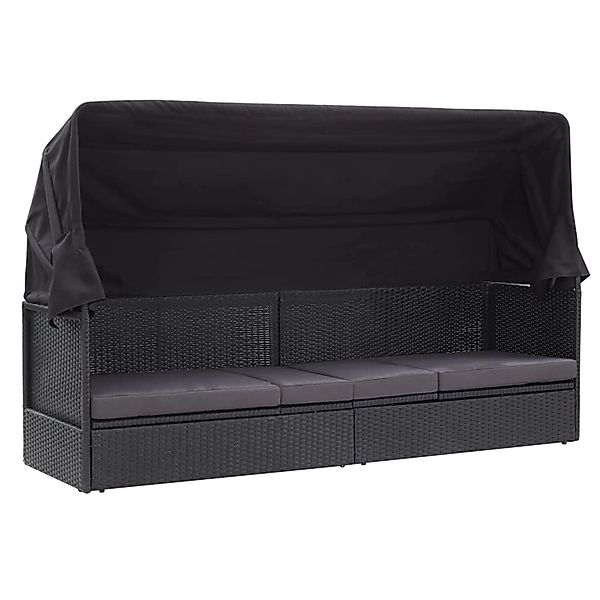 furnicato Outdoor-Sofabett mit Dach Poly-Rattan Schwarz günstig online kaufen