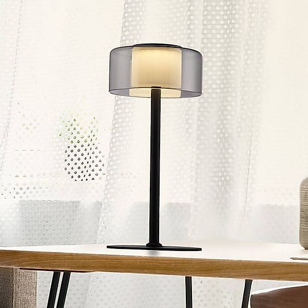 Paul Neuhaus LED Tischleuchte RIKA, Ø 15 x H 33 cm, Rauchfarben, Schwarz, M günstig online kaufen