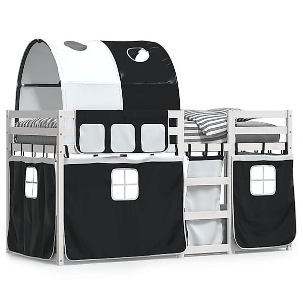 vidaXL Etagenbett, Doppelstockbett mit Vorhängen Weiß & Schwarz 90x190 cm K günstig online kaufen