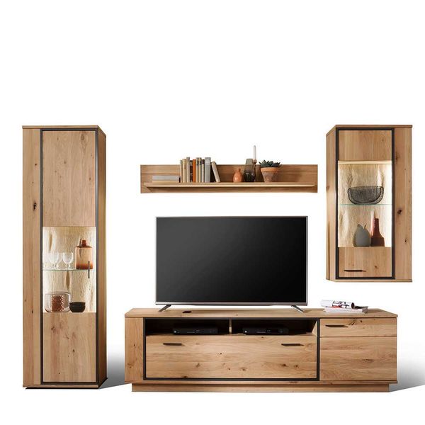 Wohnwand in Asteiche Bianco furniert 270 cm breit (vierteilig) günstig online kaufen