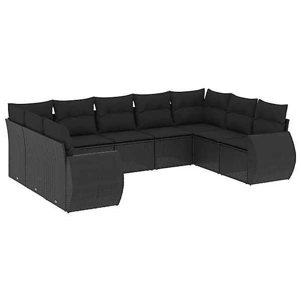 vidaXL 9-Tlg Garten-Sofagarnitur mit Kissen Schwarz Poly Rattan 3254132 günstig online kaufen