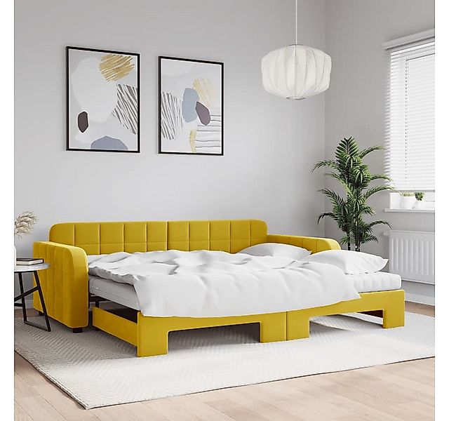 vidaXL Gästebett Gästebett Tagesbett Ausziehbar mit Matratzen Gelb 90x200 c günstig online kaufen