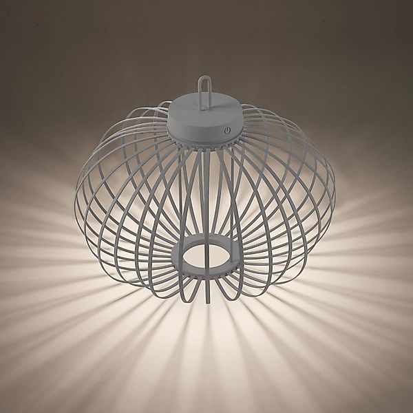 JUST LIGHT. LED-Akku-Tischlampe Akuba grau-beige 37cm Bambus günstig online kaufen