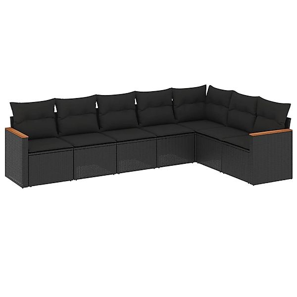 vidaXL 7-Tlg Garten-Sofagarnitur mit Kissen Schwarz Poly Rattan 3258429 günstig online kaufen
