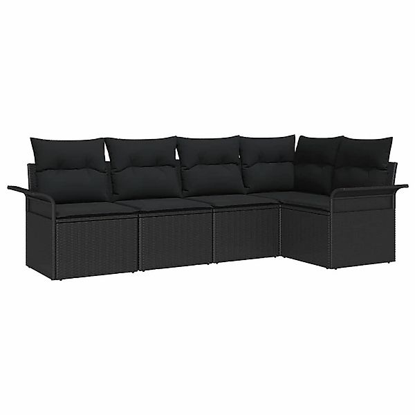 vidaXL Garten-Sofa-Set mit Kissen 5-Tlg Schwarz Poly Rattan 3354032 günstig online kaufen