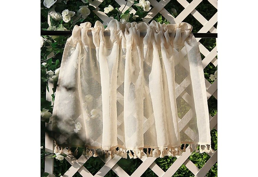 BTTO V&G Gardine Vintage-Quasten Fenstervorhänge Leinen kurze Vorhänge, Gaz günstig online kaufen