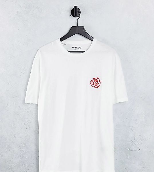 Selected Homme – Oversize-T-Shirt aus Bio-Baumwollmix in Weiß mit Rosenstic günstig online kaufen
