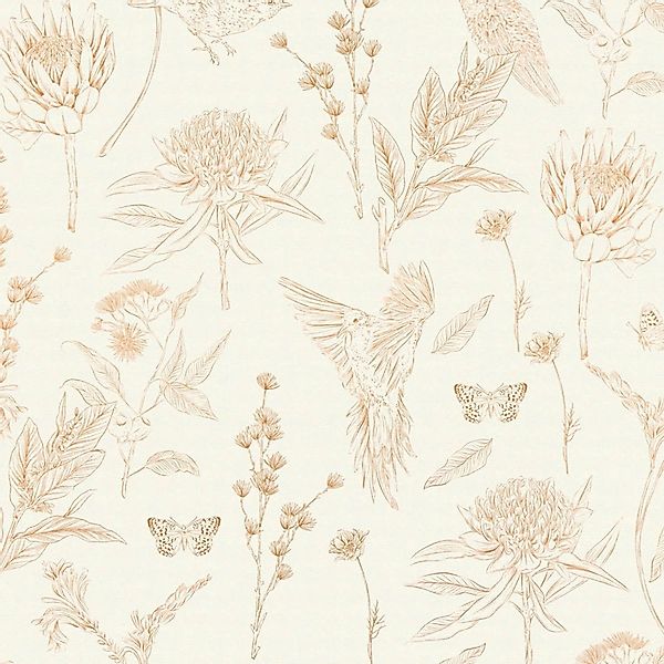 PROFHOME 394291-GU Vogel Tapete Blumen Matt Weiß Braun Beige Orange 0,53 m günstig online kaufen